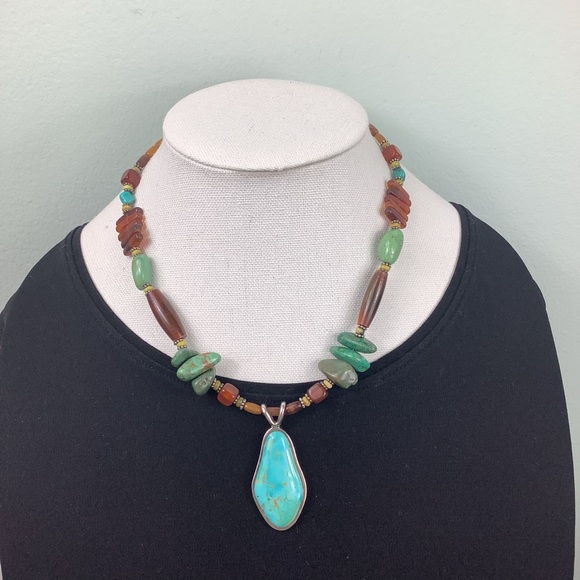 Turquoise, semi-precious stone and sterling silver necklace - Picture 8 of 8
